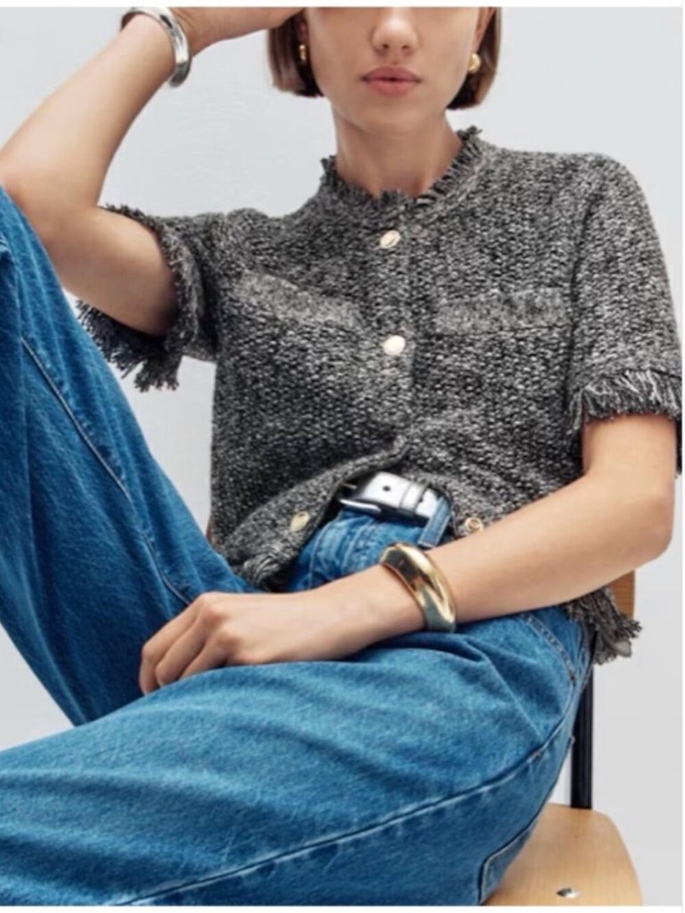 J Crew Textured Short Sleeve Sweater in Charcoal Heather size XS